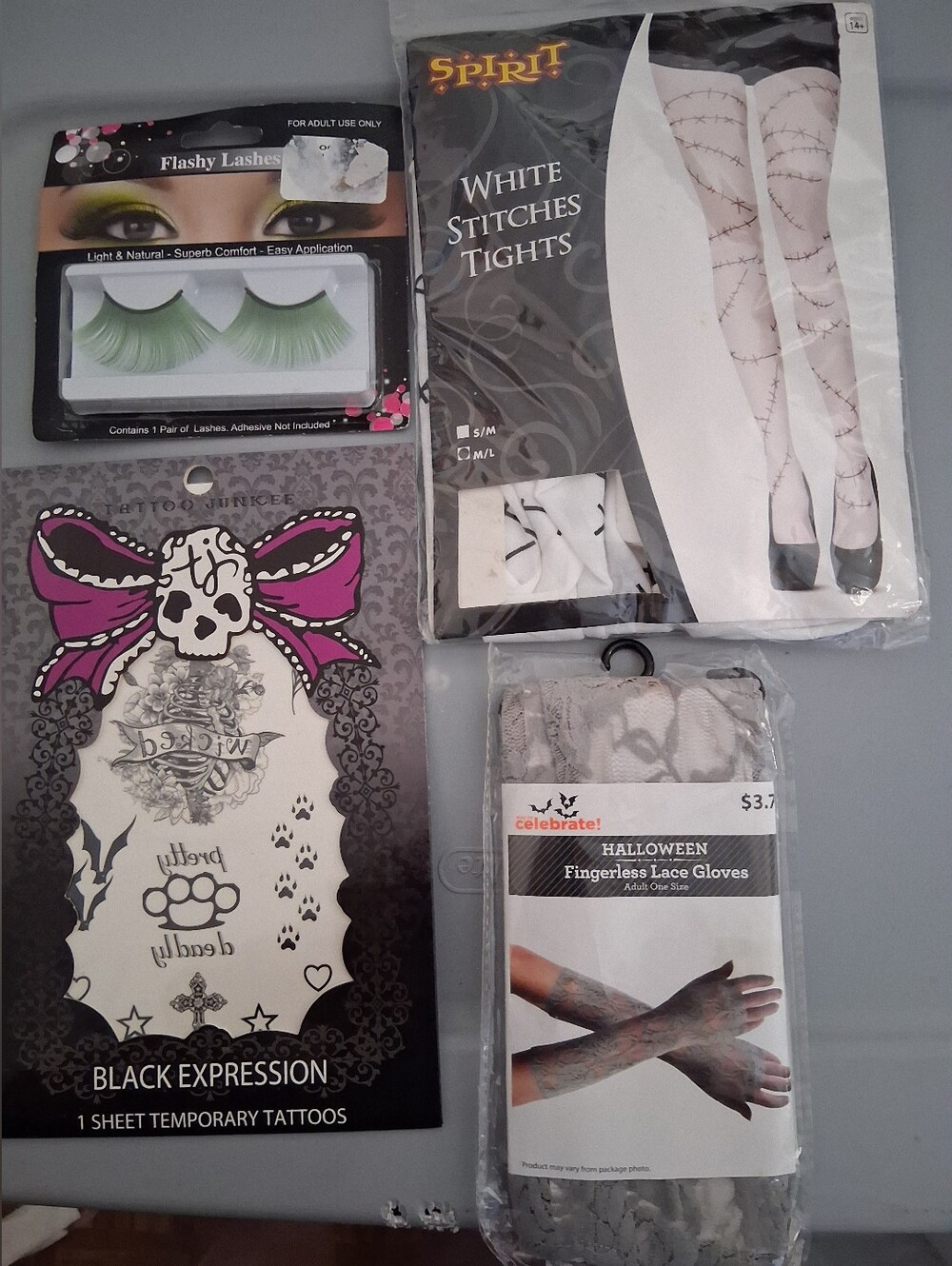 Halloween Accessories Bride Of Frankenstein Stitches Tights, Lace Gloves Set